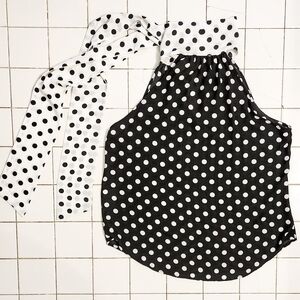 New York & Company Black and White Polka Dot Halter Blouse